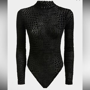 GUESS Cindy Black bodysuit with crocodile texture